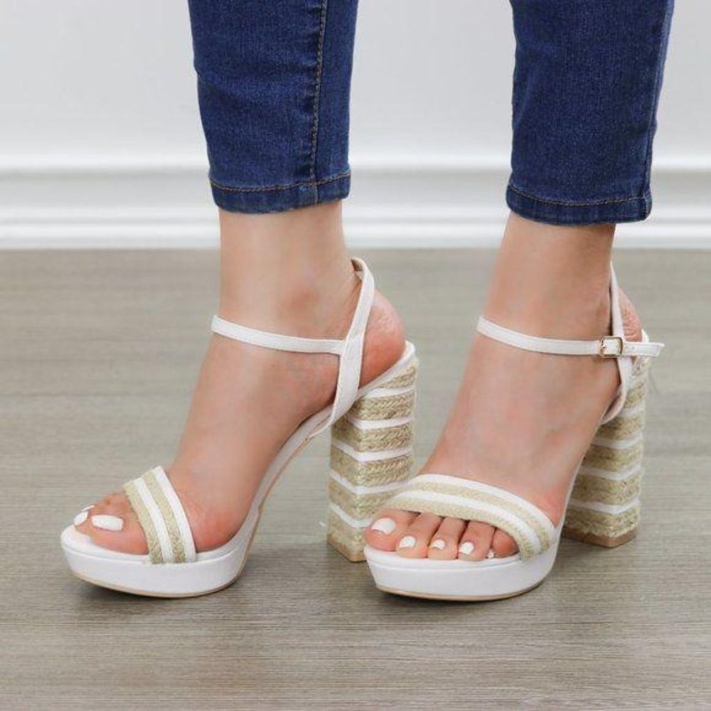 Espadrille Heel White Open Toe Platform Sandal - Picture 5 of 9
